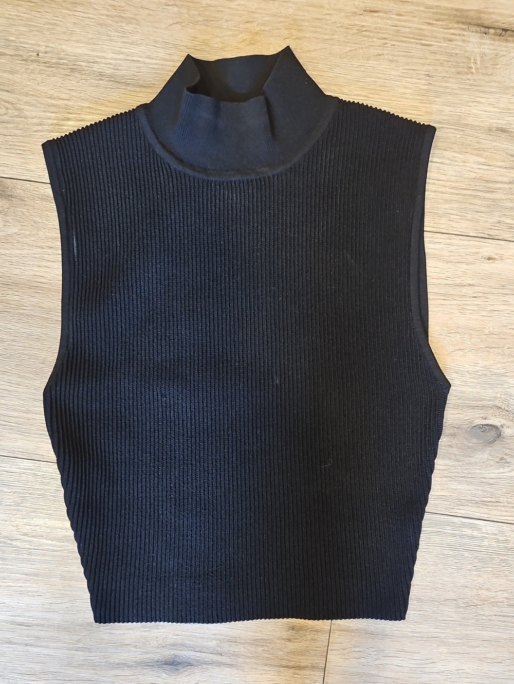 BABATON thick Knit Black Sleeveless Mock Neck Ribbed Top Small